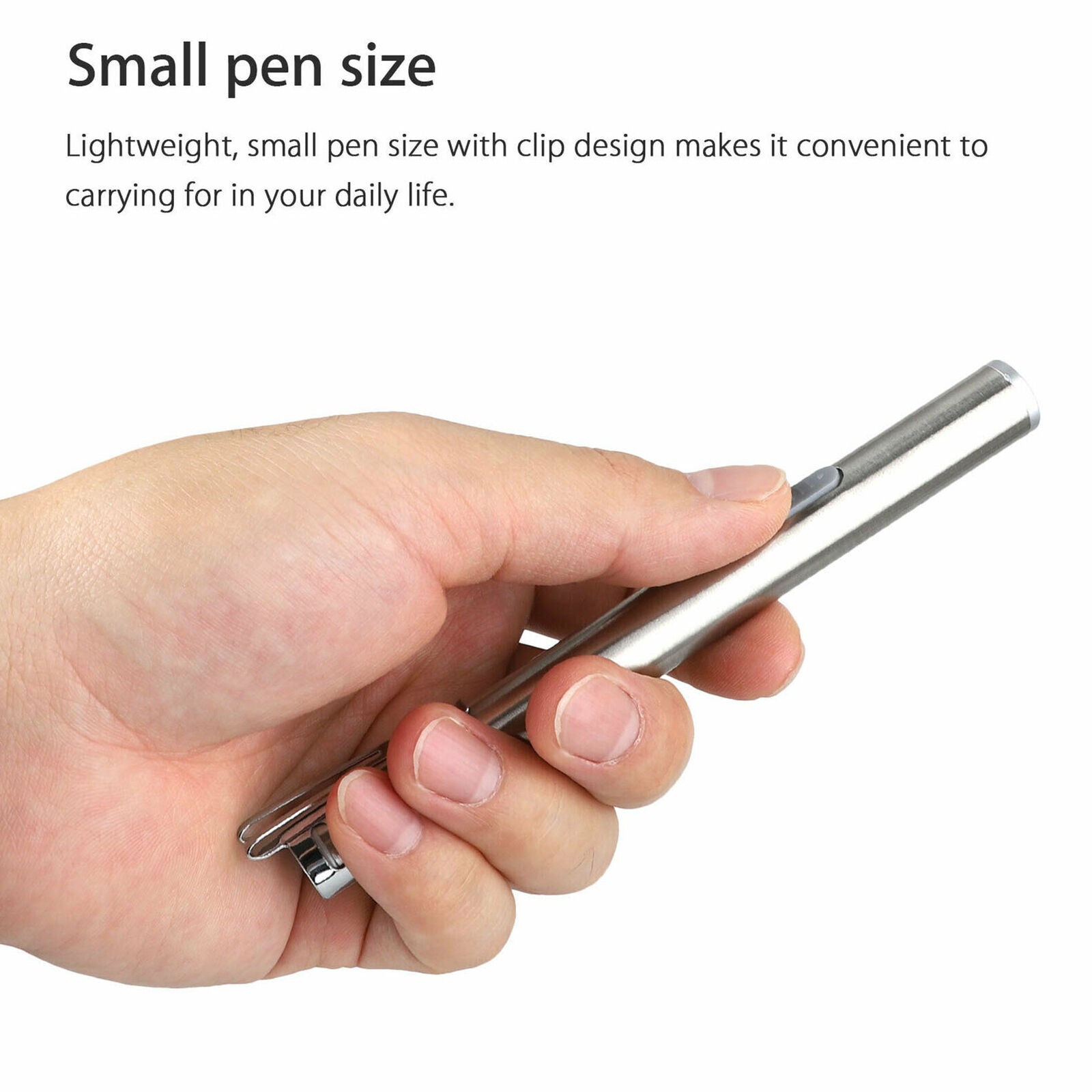 Pocket Flashlight Stainless Steel LED Torch Light Mini Pen USB Rechargeable