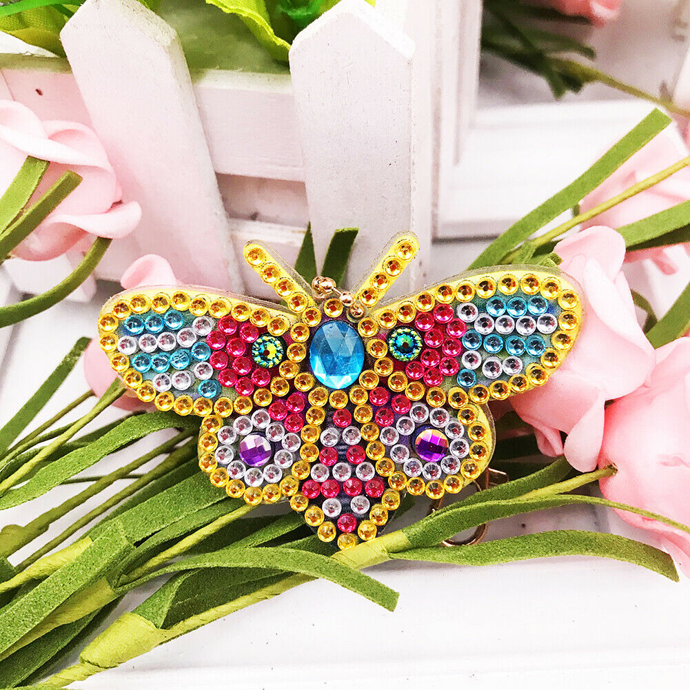 4pcs Full Drill Diamond Key Chain Bee Pendant Cross Stitch Keyrings Art Craft @