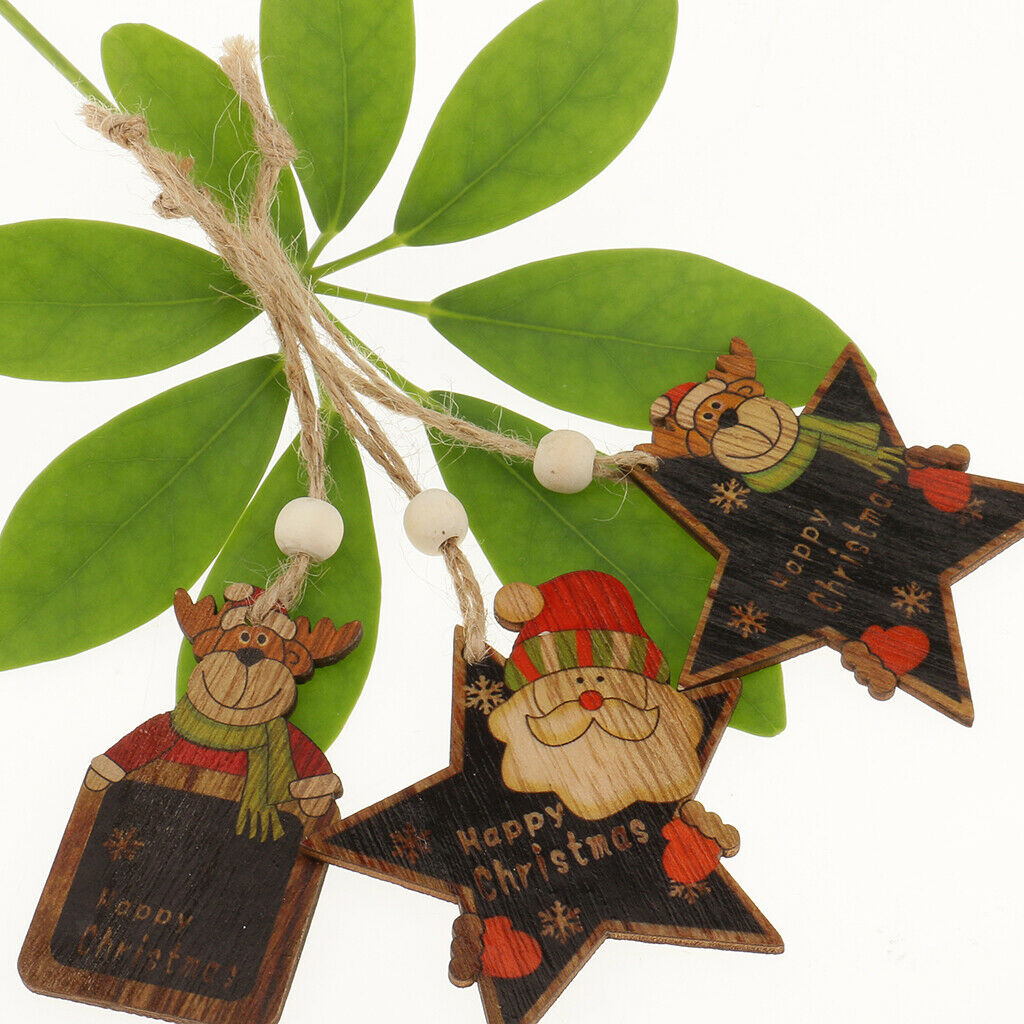 3pcs Wood Christmas Tree Decoration Xmas Hanging Reindeer Santa Ornaments