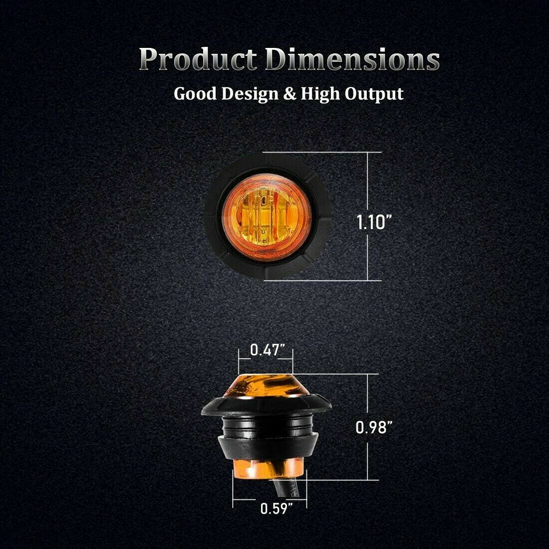 50x 3/4" Round Bullet Side Marker Lights LED Clearance Truck Boat Trailer Amber