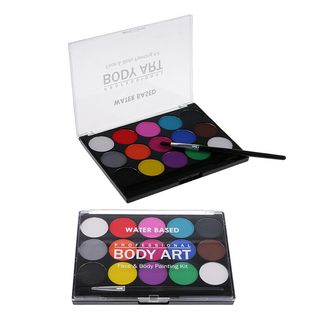 2Pcs Face Painting Kit Face & Body Paint 15 Colors Faces Palette Paint Brush