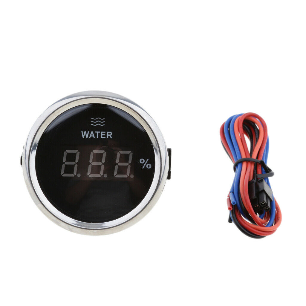 Marine Car Digital Water Level Gauge 0-190ohm 0-100% 52mm 316L Black Chrome