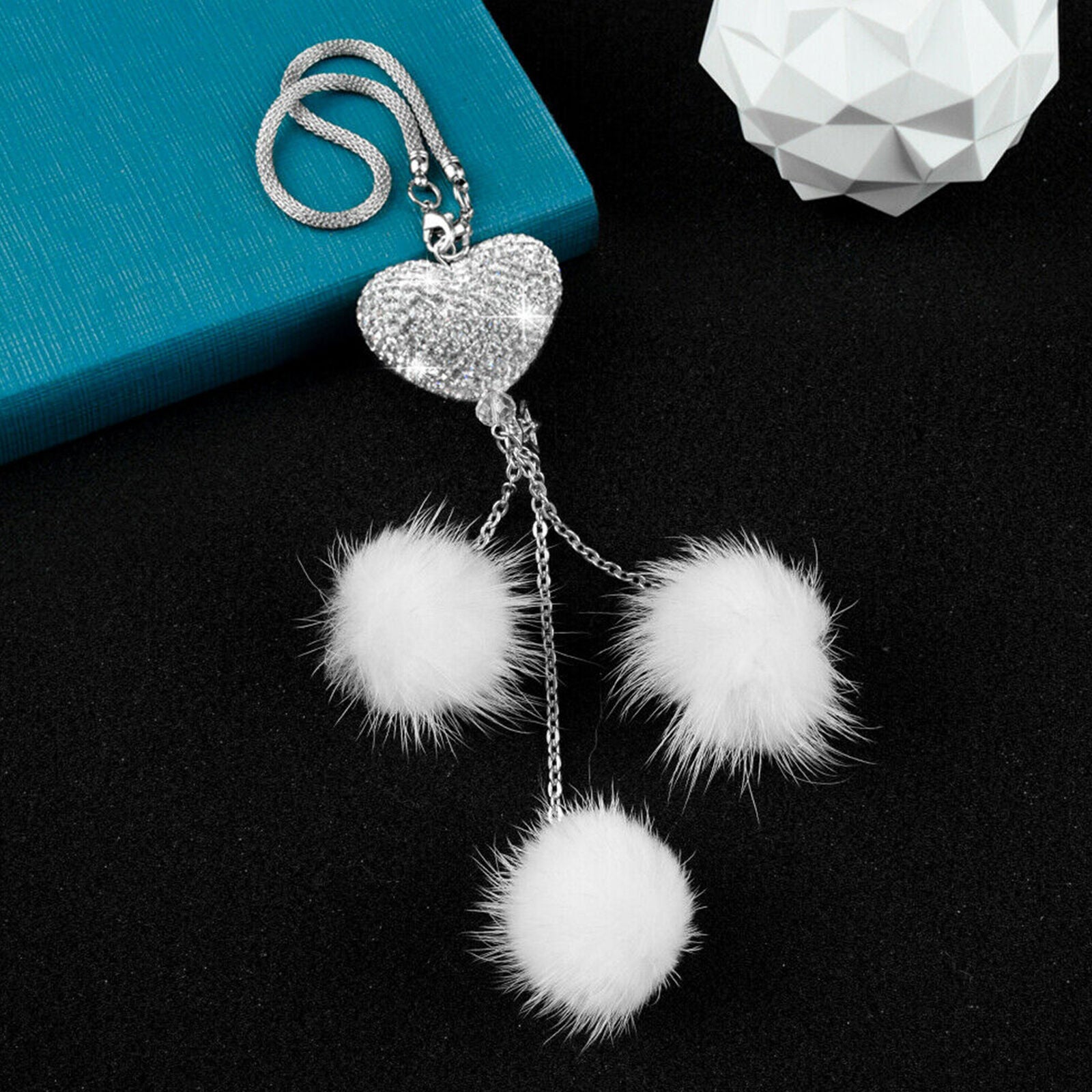 White Bling Car Rearview Mirror Hanging Car Rhinestone Diamond Accessories