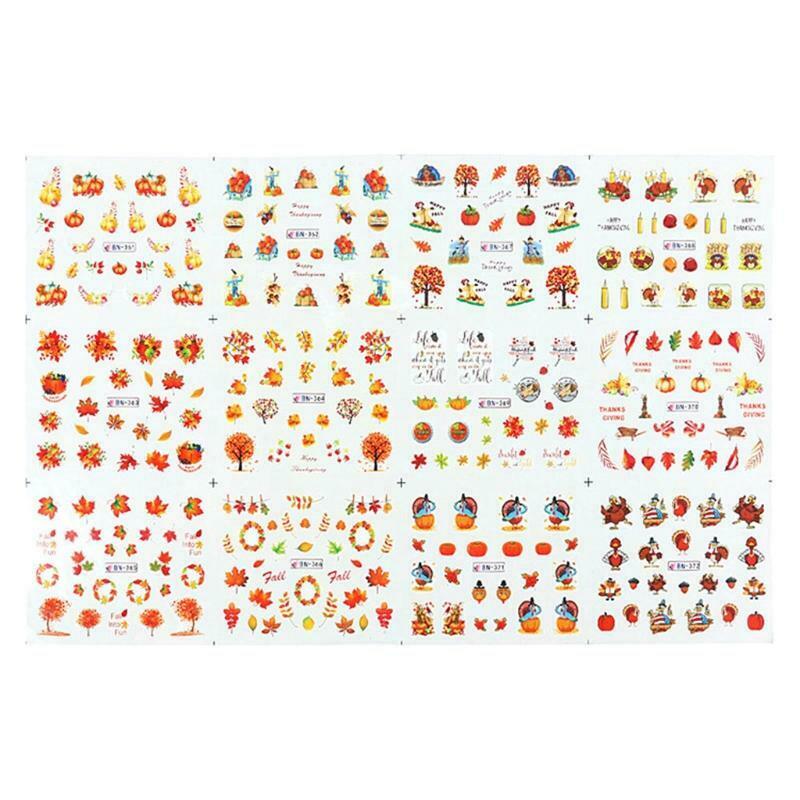 1 Sheet Fall Maple Leaf Pumpkin Nail Art Stickers Harvest Water Transfer Decals