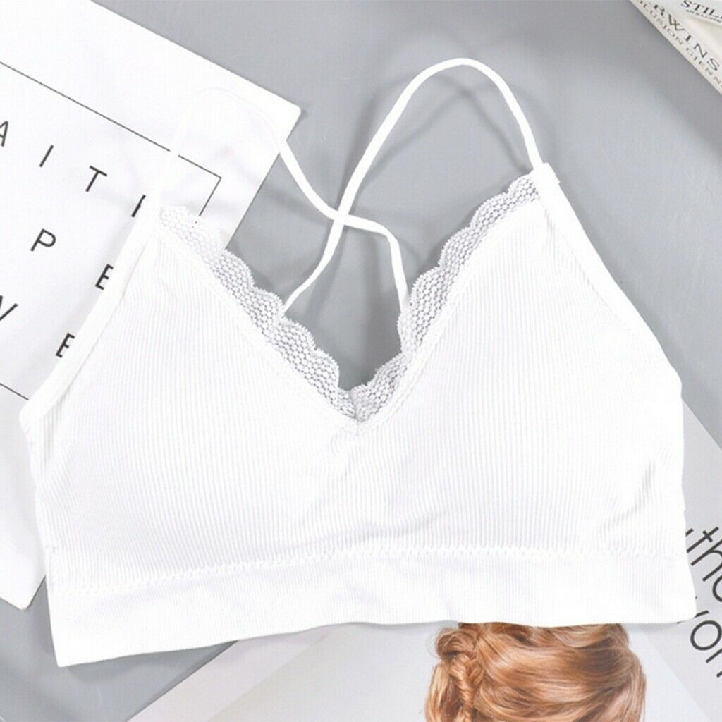Women Bralette Spaghetti Straps Comfort Bra Padded Camisole Crop Top White