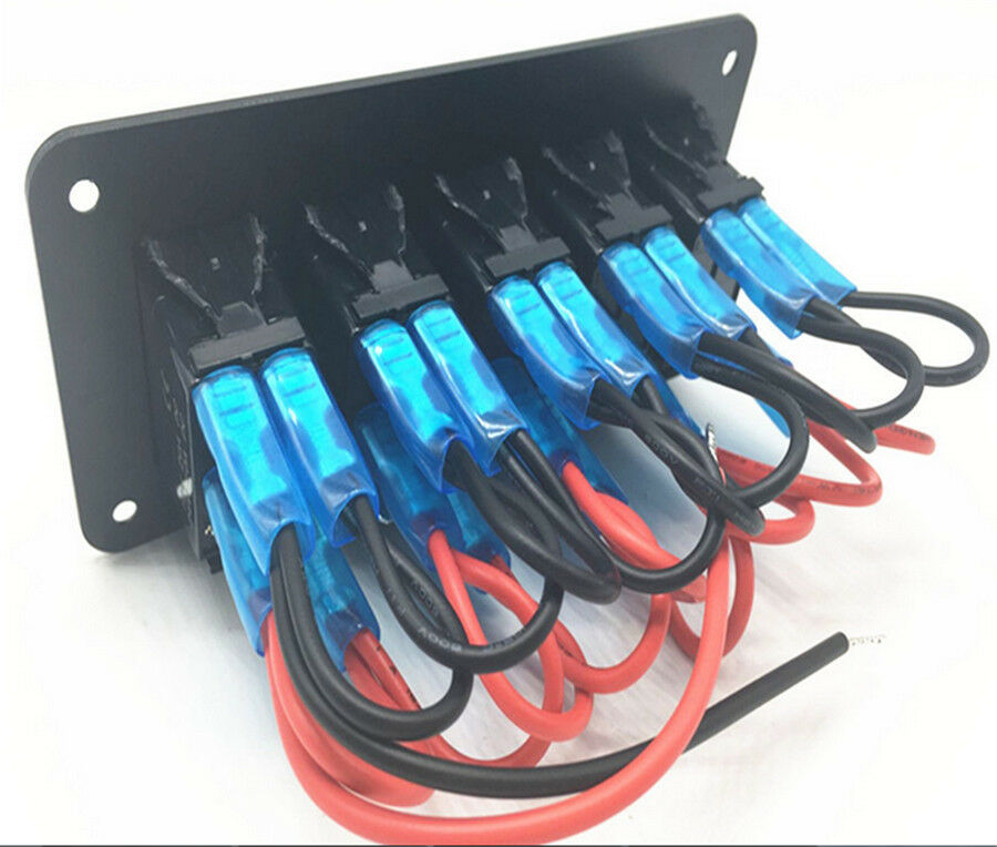 12V/24V 5Gang On/Off Rocker Switch Panel Dual LED Light Car RV Marine Boat Truck