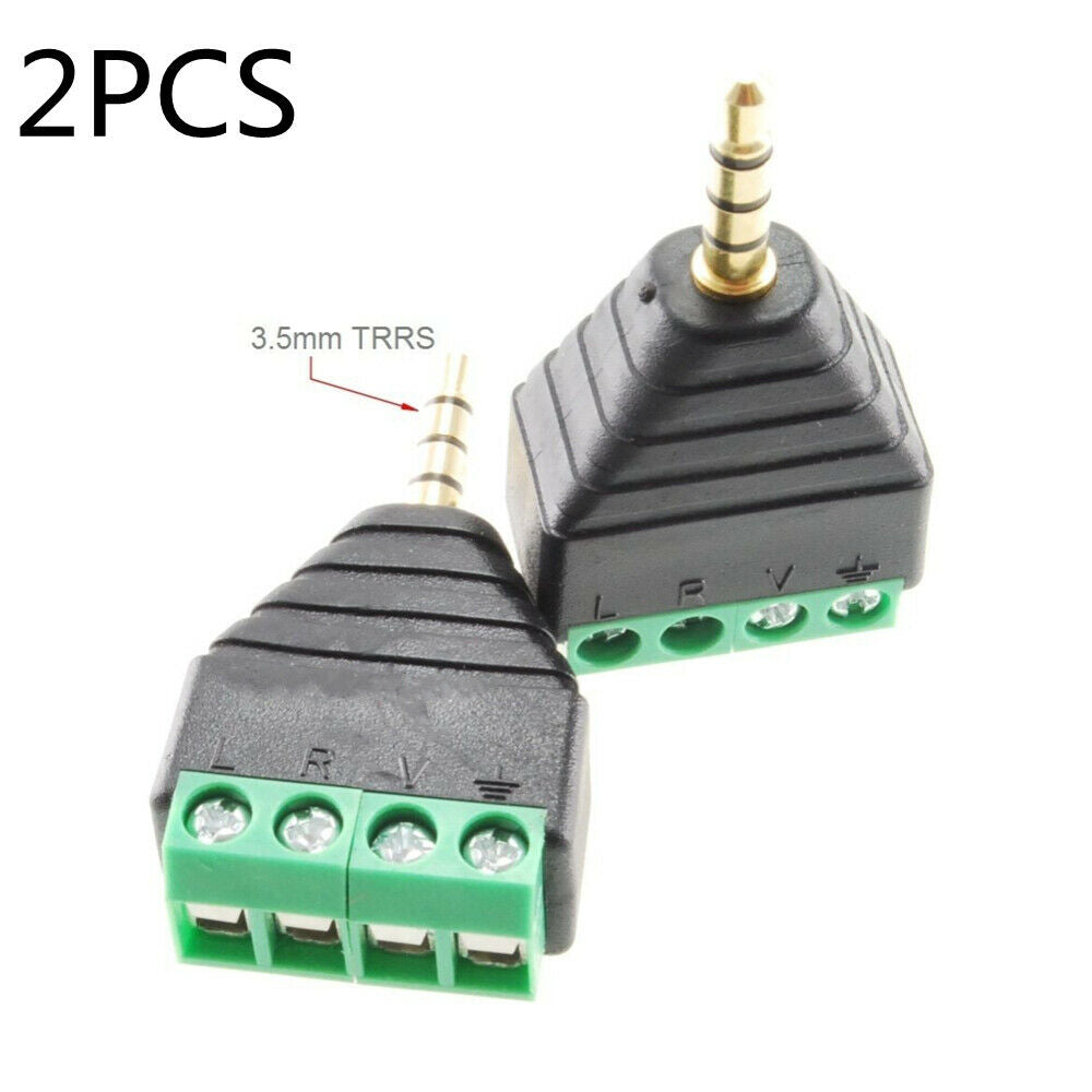 2-Pack 3.5mm 1/8" TRRS Male Jack to AV 4-Screw Terminal Block Balun Connector