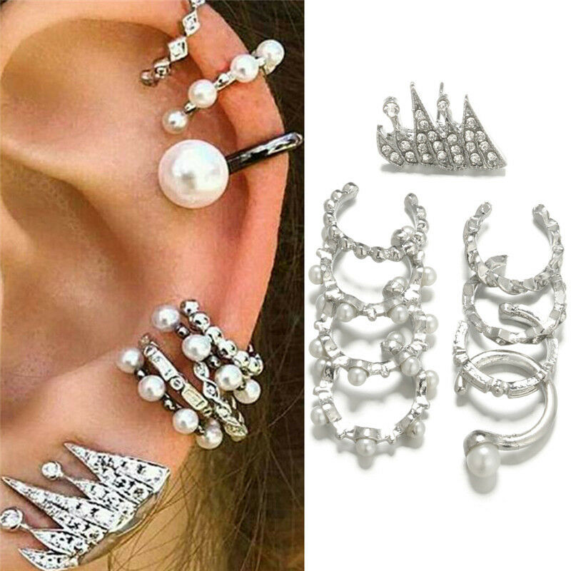 9PCS/Set Ear Clip Bohemia Ear Cuff Stud Crystal Ear Earrings Jewelry fashi.l8