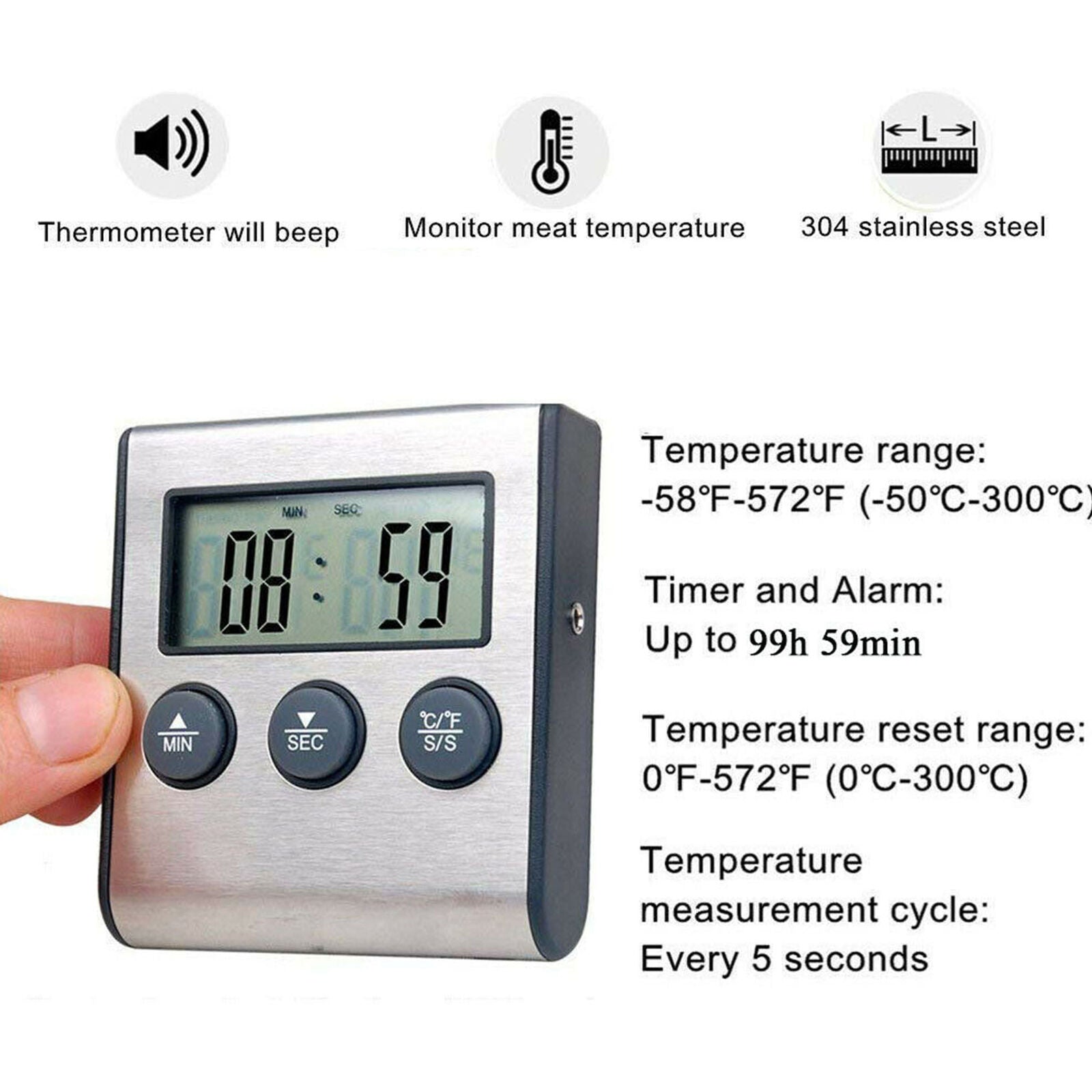 Remote Digital Cooking Meat Thermometer with Probe For Grill Oven BBQ Timer