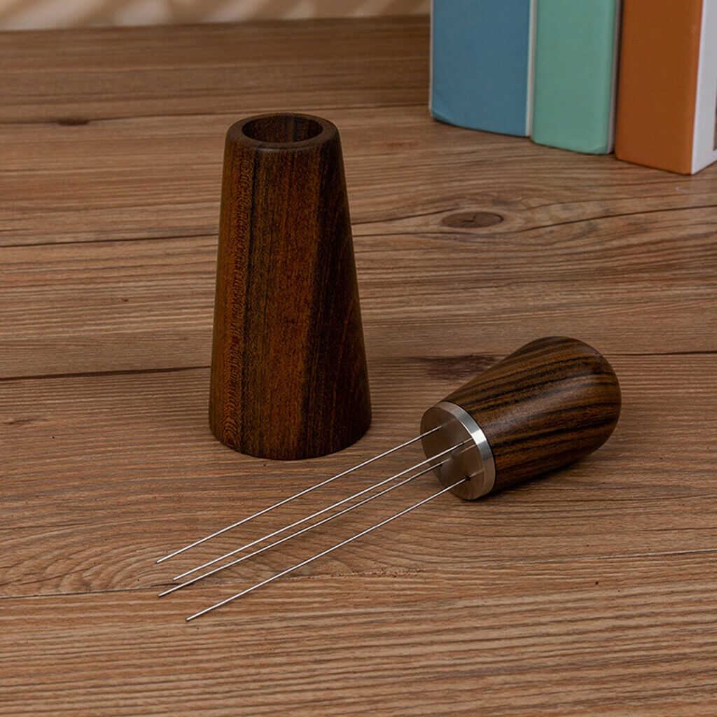 Stainless Steel Coffee Stirrer 4 Needle Type Coffee Tamper with wood Handle