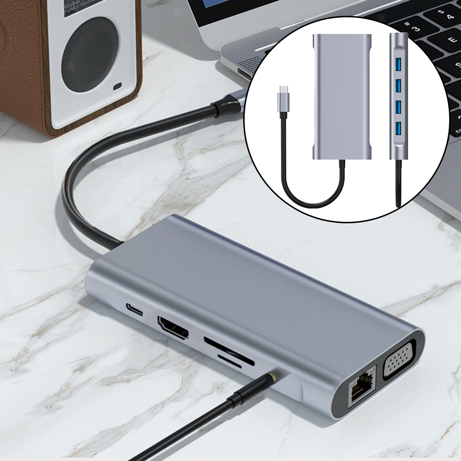 11 in 1 USB C Hub 4 USB 3.0 Ports SD TF Card Reader for MacBook Pro Air XPS
