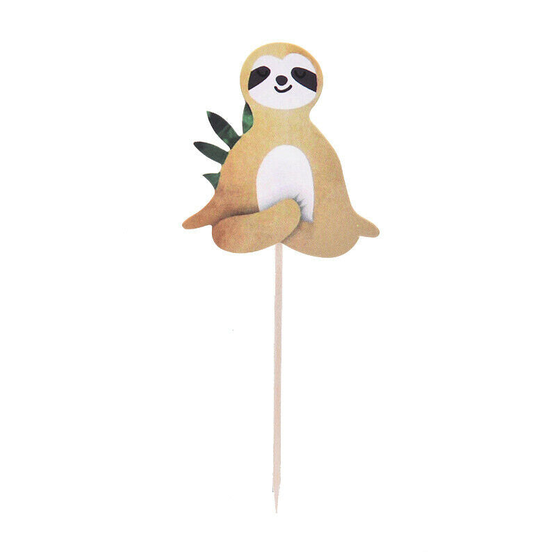 4pcs Cute Creative Sloth Decor Cake Insert Card Cake Topper Set Birthday .l8