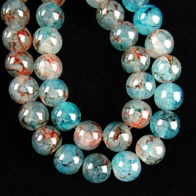 1Strand 10mm Blue Red Fire/Dragon Veins Agate Ball Loose Bead 15.5 " A-557TZ