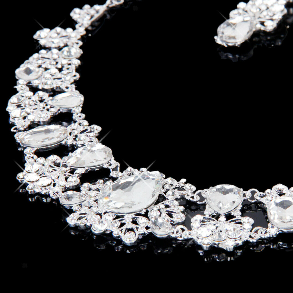 Luxurious Jewelry Diamante Crystal Necklace Earring Set for Bridal Wedding Party