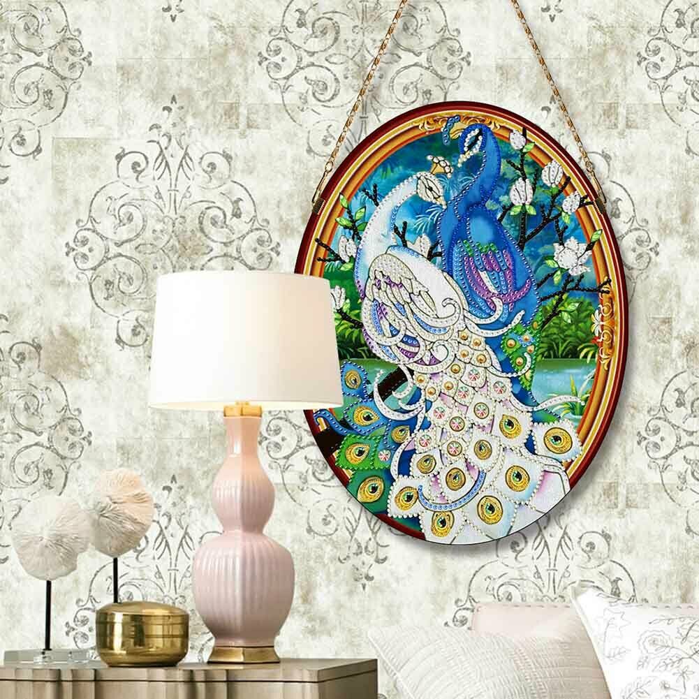 5D DIY Special Shape Diamond Painting Peafowl Leather Mural Wall Decoration @