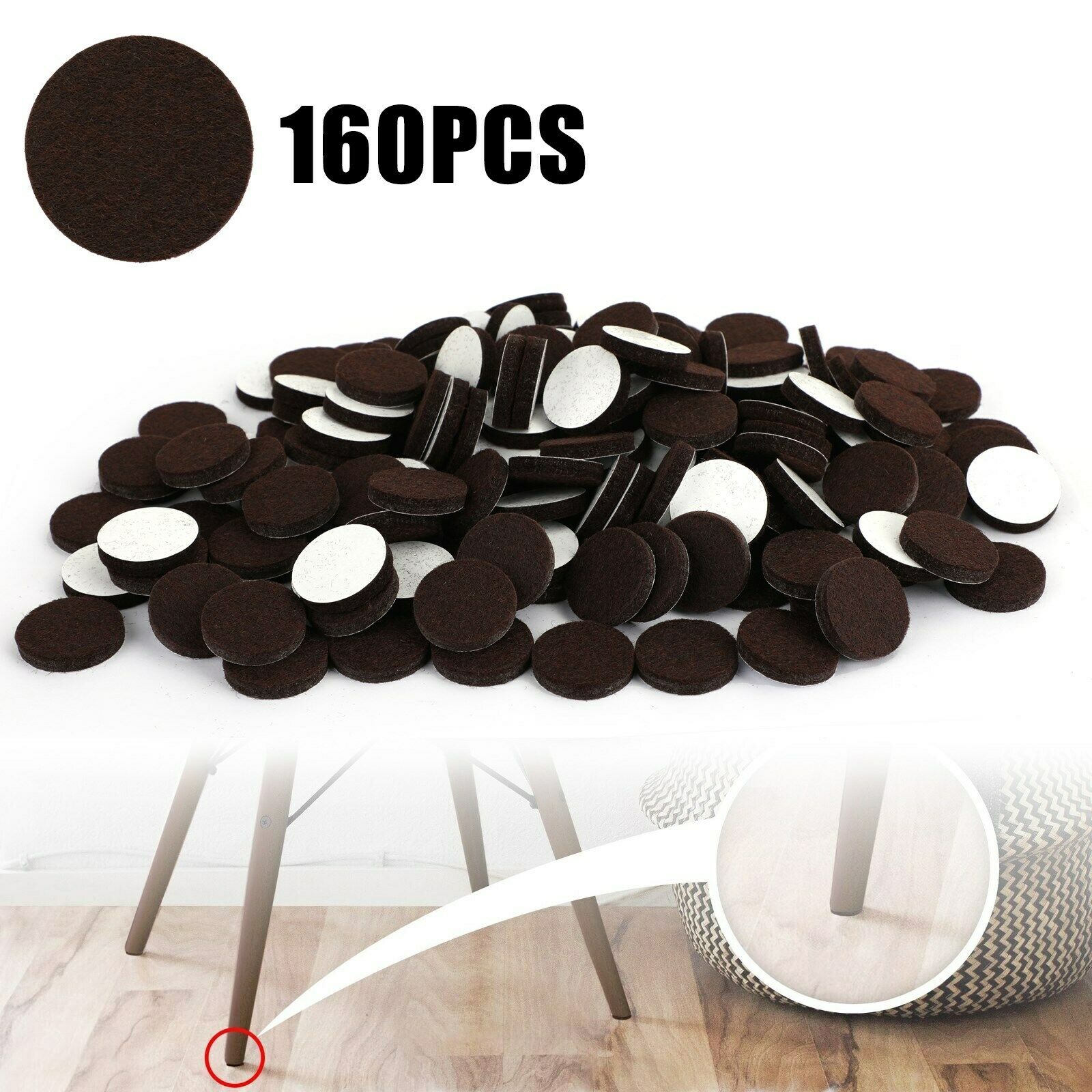 Brown Self-Stick Furniture Felt Pads 1 inch for Hard Surfaces 160 pieces one