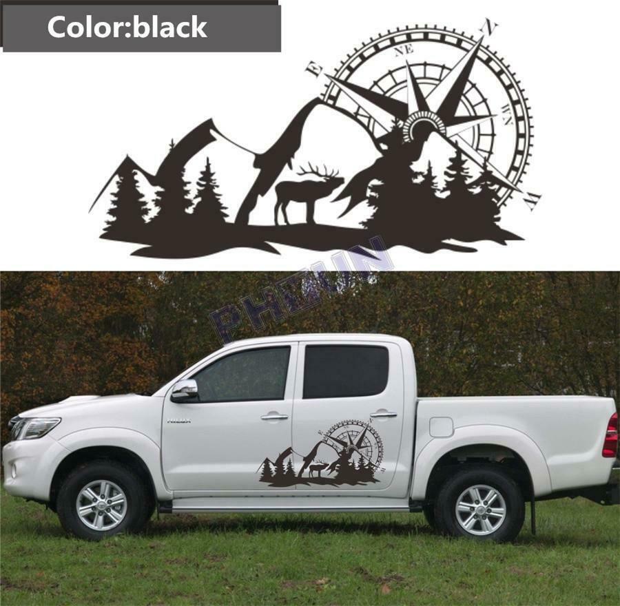 2x Car Stickers Decals Black Compass Totem Hunting Style Truck Pickup Universal