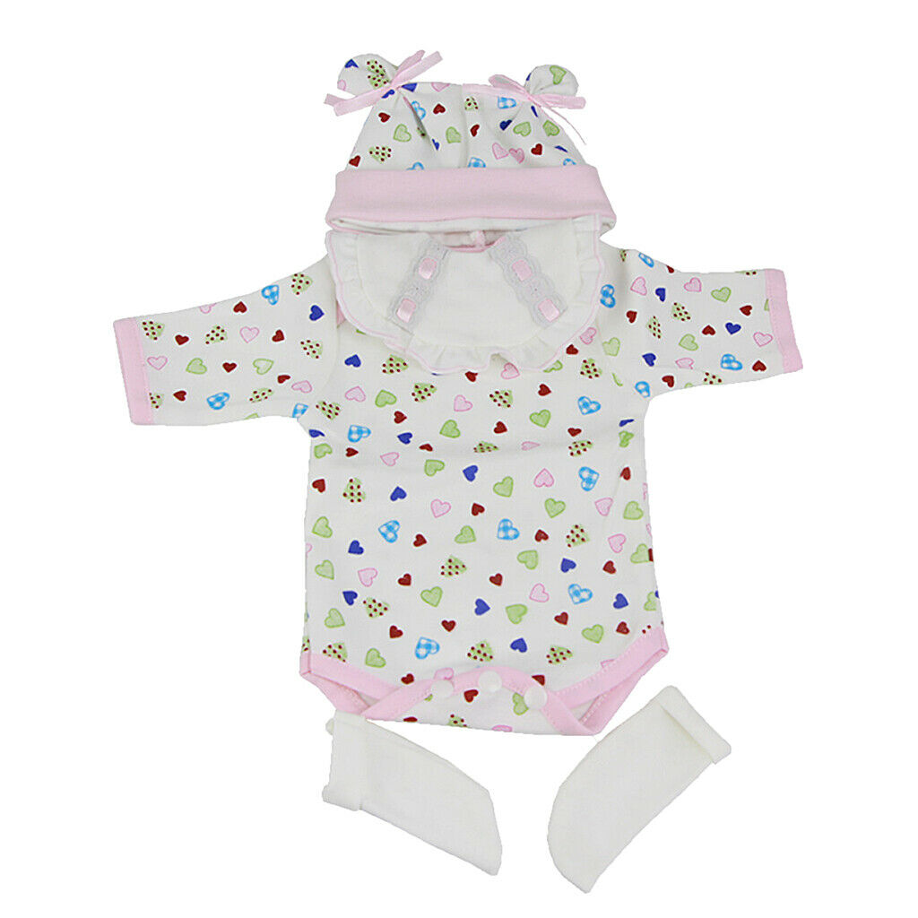 Hearts Printed Romper Hat Socks Set For 16''-17'' Reborn Baby Girl