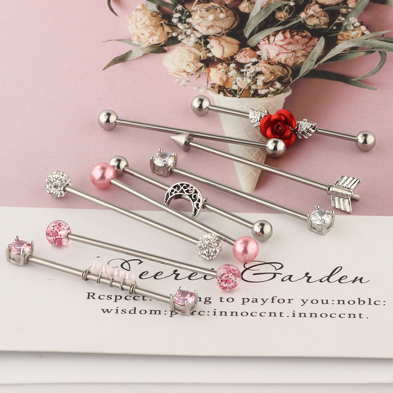 9pcs Surgical Stainless Steel Industrial Barbell Piercing Jewelry
