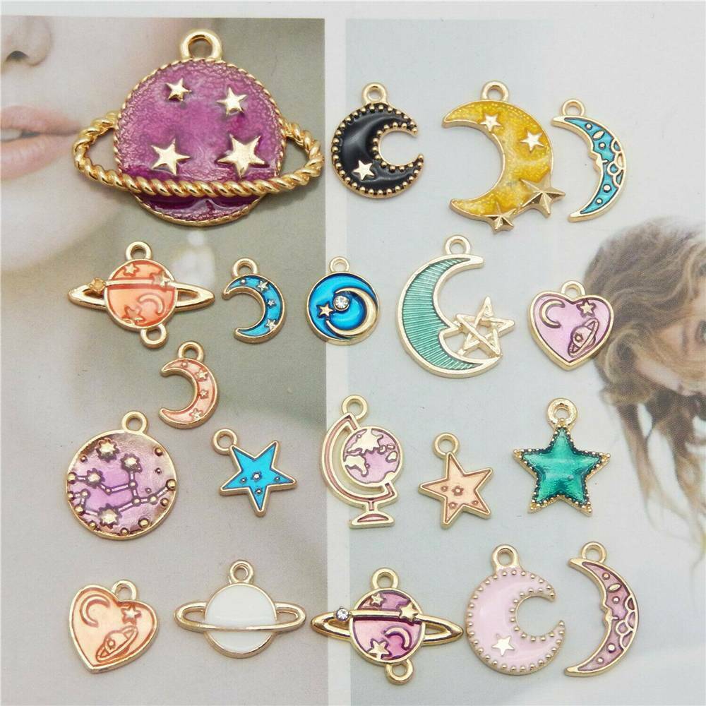 20X/Set Enamel Cat Moon Star Earth Planet Charms Pendant DIY Jewelry Making~