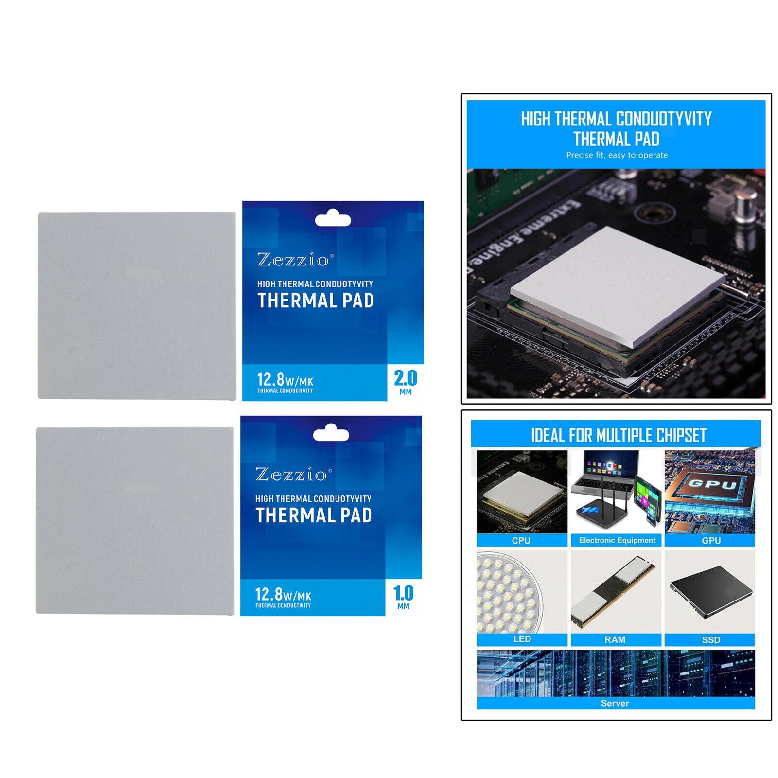 2pack Silicone Thermal Pad Grease Pad 12.8 W/mK 120x120mm Non Conductive Durable