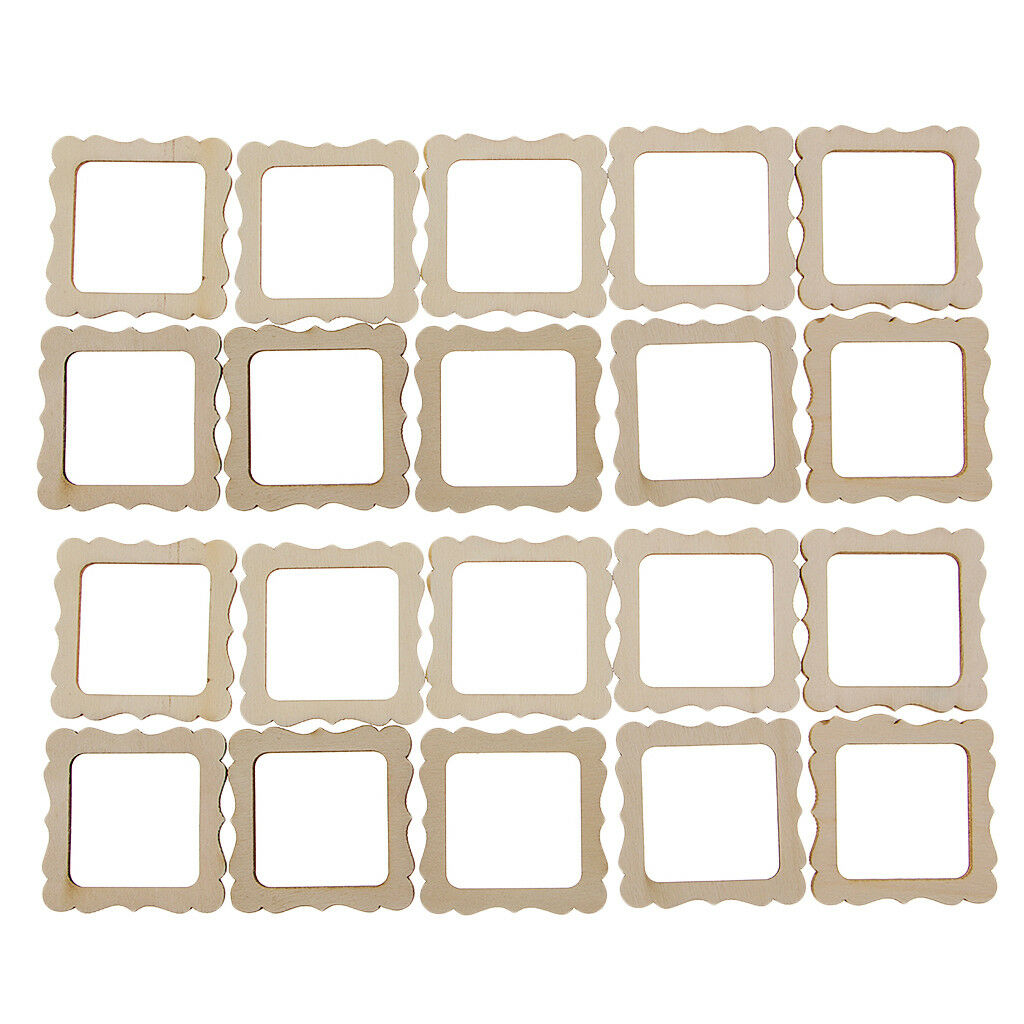 20pcs Wooden Frame Shapes Decor Craft Scrapbook MDF Wood Gift Embellishments