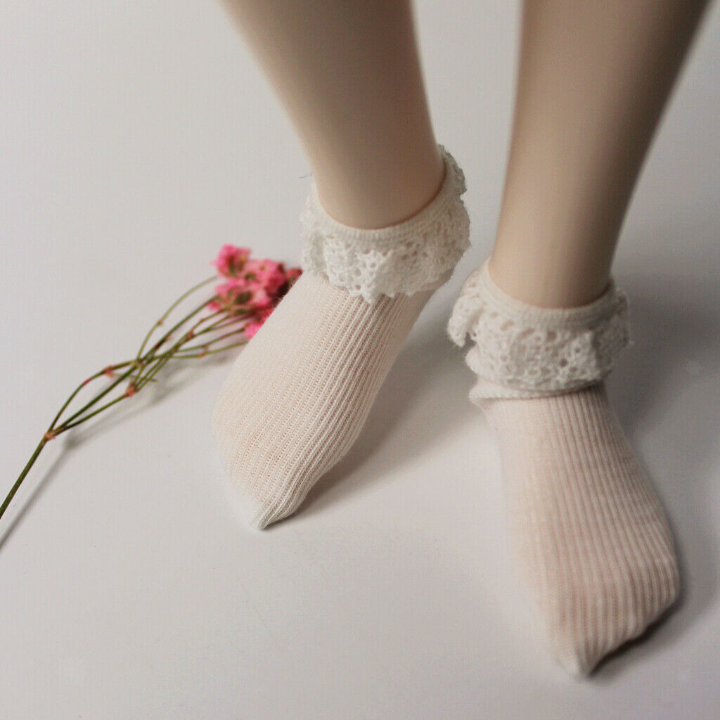 1/4 White Socks with Lace Trim for SD DD   KID DOC BJD Clothes Accessories