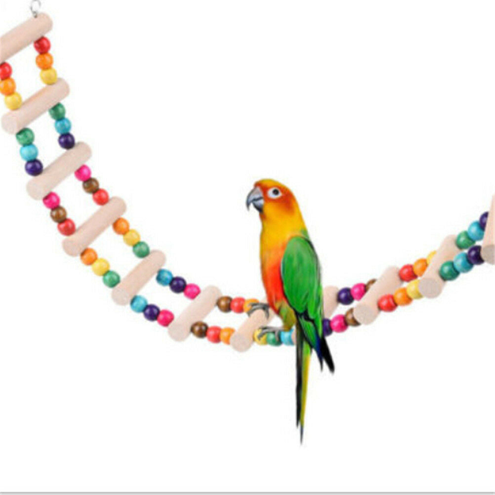 Bird Swing Wooden Bridge Ladder Climb Cockatiel Parakeet Budgie Parrot Pet To IE