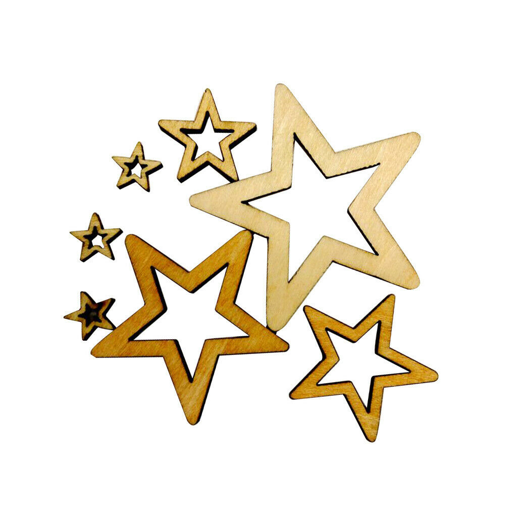 50pcs Unfinished Wooden Shape Hollow Star Embellishments For Scrapbook Craft