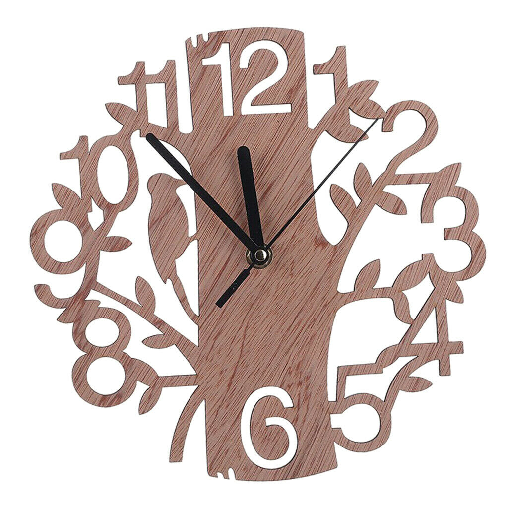 Tree Bird Shaped Wooden Wall Clock for Living Room TV Background Decor Gift