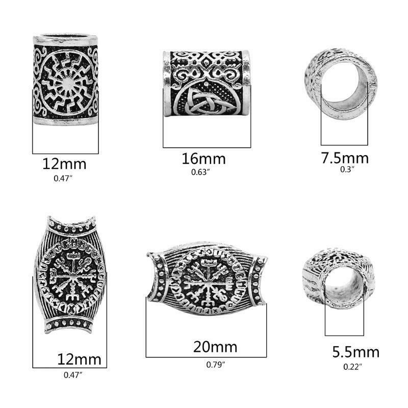 6 PCs Set Norse Vikings Runes Beads for Beards Hair Paracord Bracelets Necklace