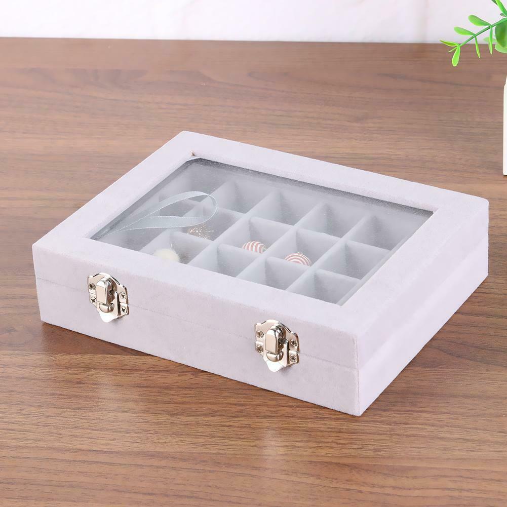 24 Grid Velvet Women Jewelry Packaging Boxes Ring Earrings Organizer Case @