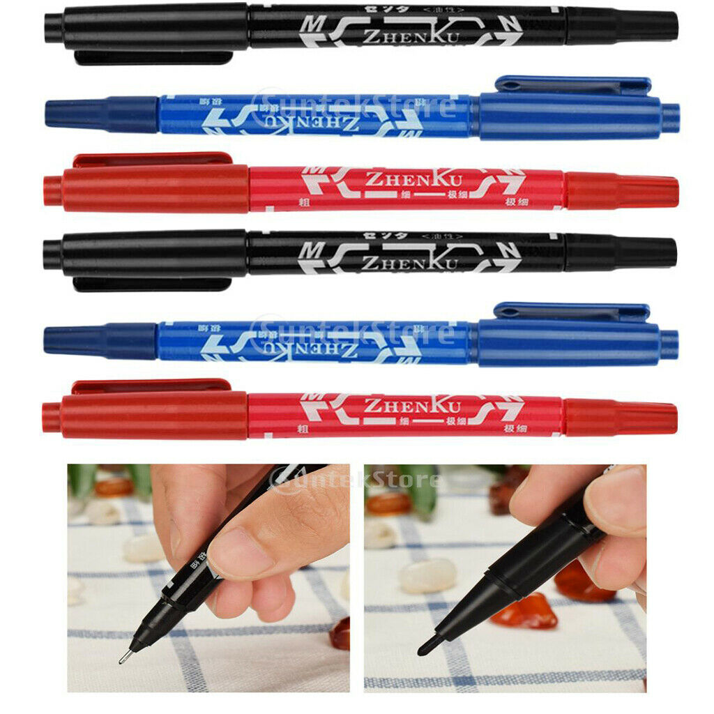 6 Pcs Double Ended /Piercing Skin Marking Pen with Fine & Thick Tip
