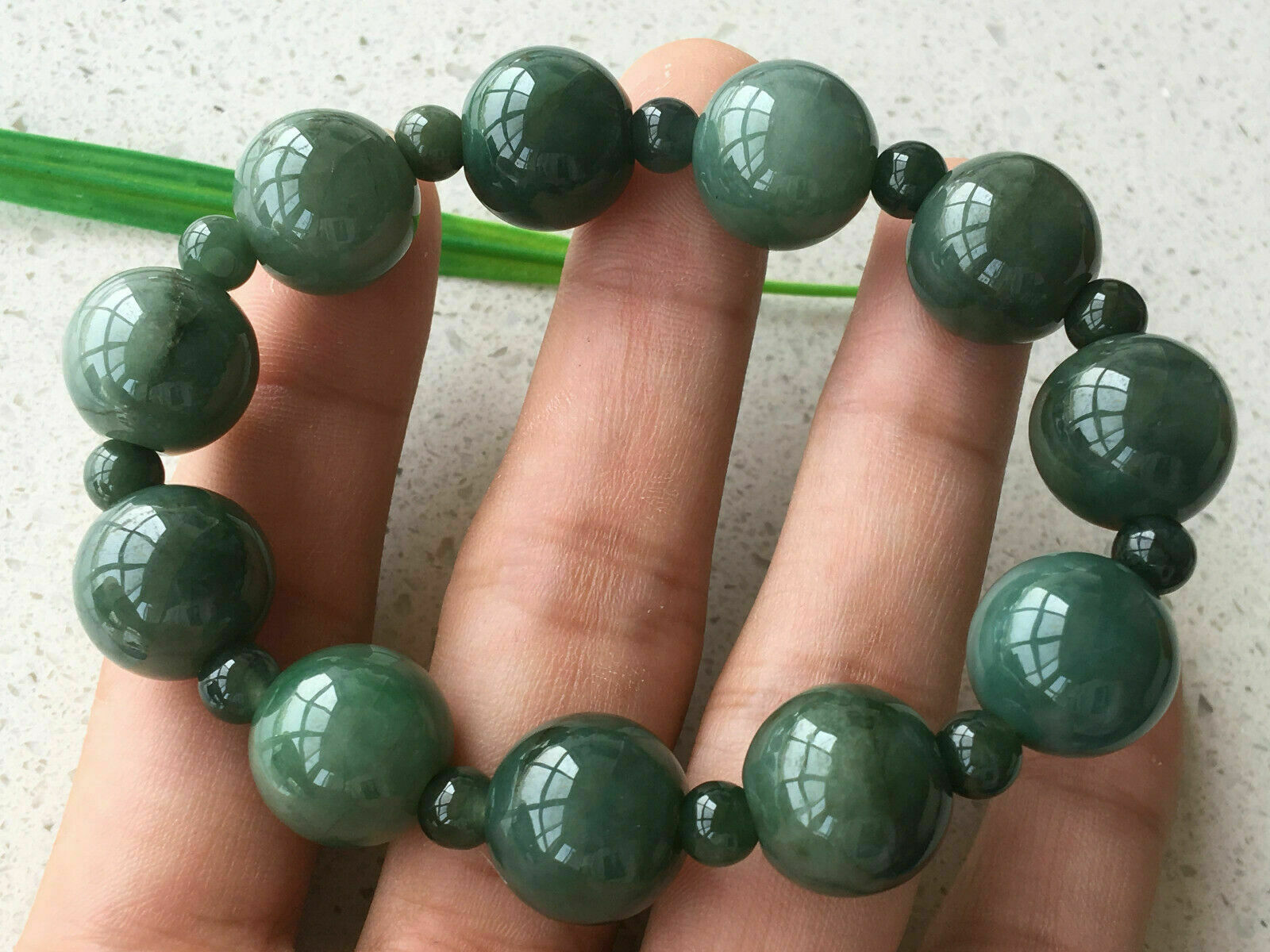 Certified 100% Natural Oil green A jade Jadeite 13MM bead Elastic bracelet 7.5"