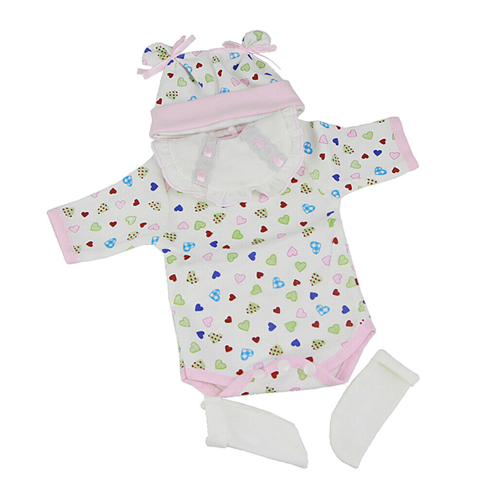 Hearts Printed Romper Hat Socks Set For 16''-17'' Reborn Baby Girl