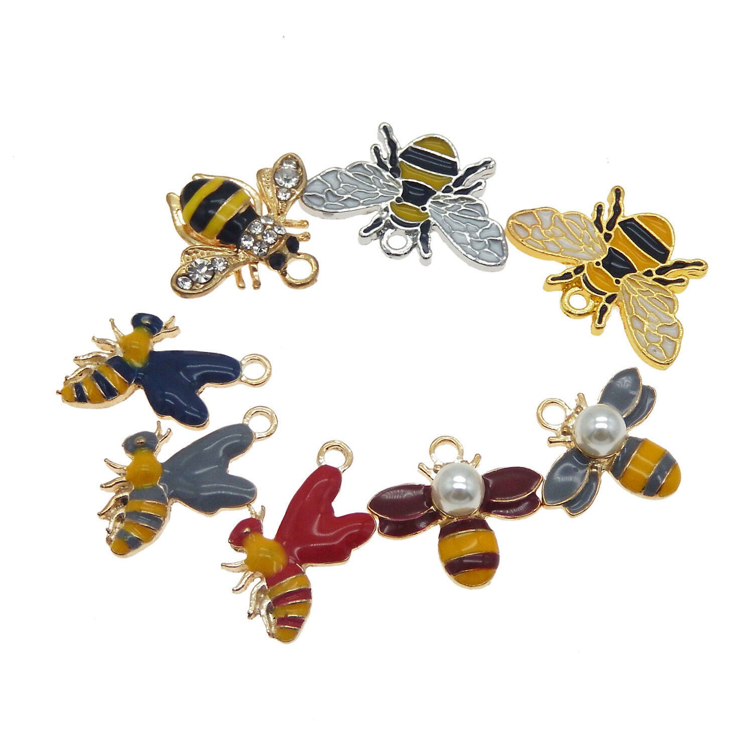 8 pcs Assorted Enamel Metal Alloy Honey Bee Charms Pendants Earrings Findings