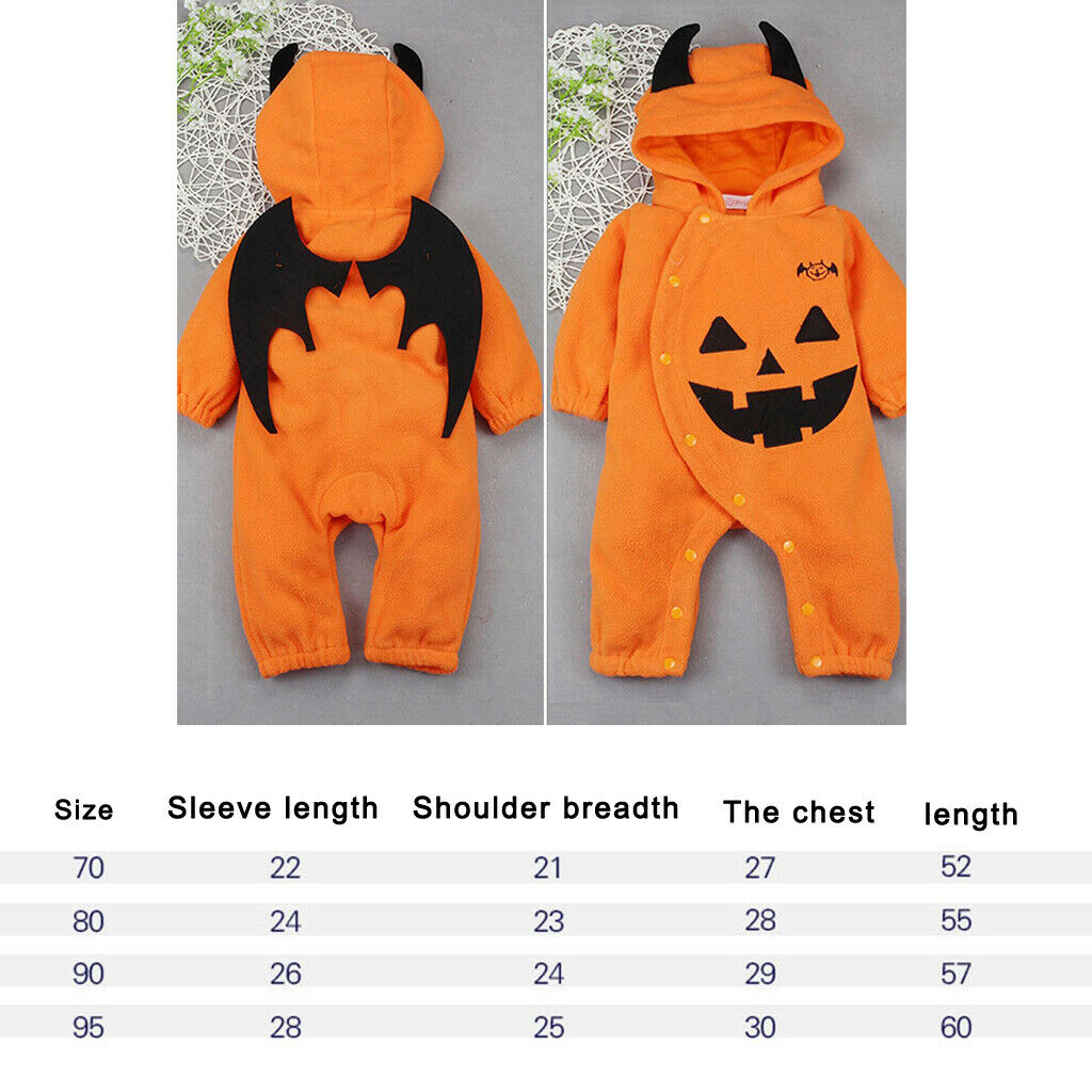 Baby Hooded Rompers Long Sleeve Outfits Halloween Pumpkin Jumpsuits 90