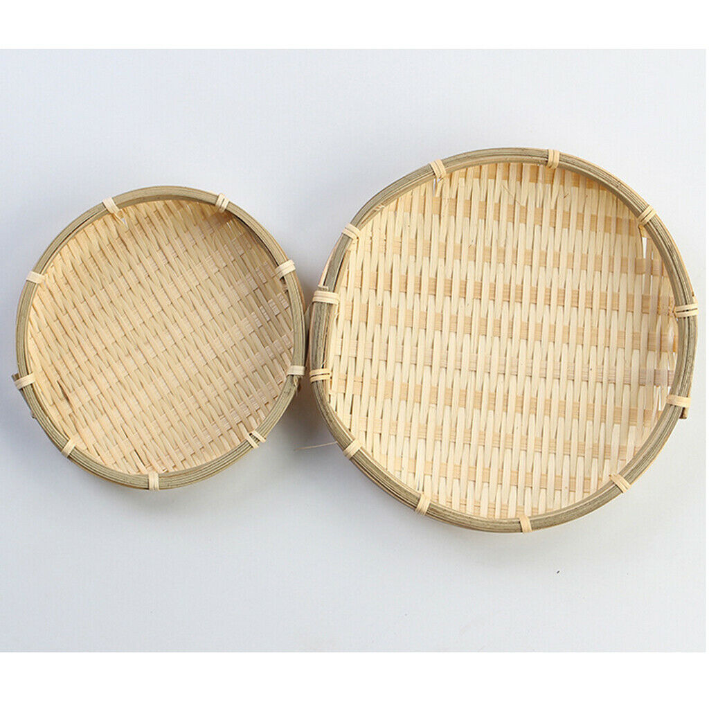 2 pieces Bamboo Plate Bamboo Weave Sieve Groceries Baskets Circular Receive