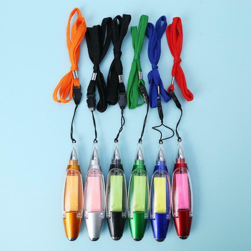 LED Ballpoint Note Pen Stationery Memo Paper Lanyard Pens With Hanging Rope Gift