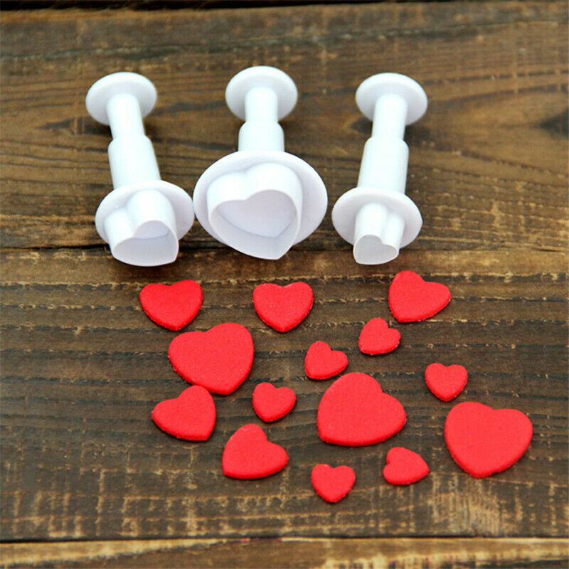 3Pc Heart Fondant Plunger Set Valentines Love Sugar Craft Cake Decorating.l8