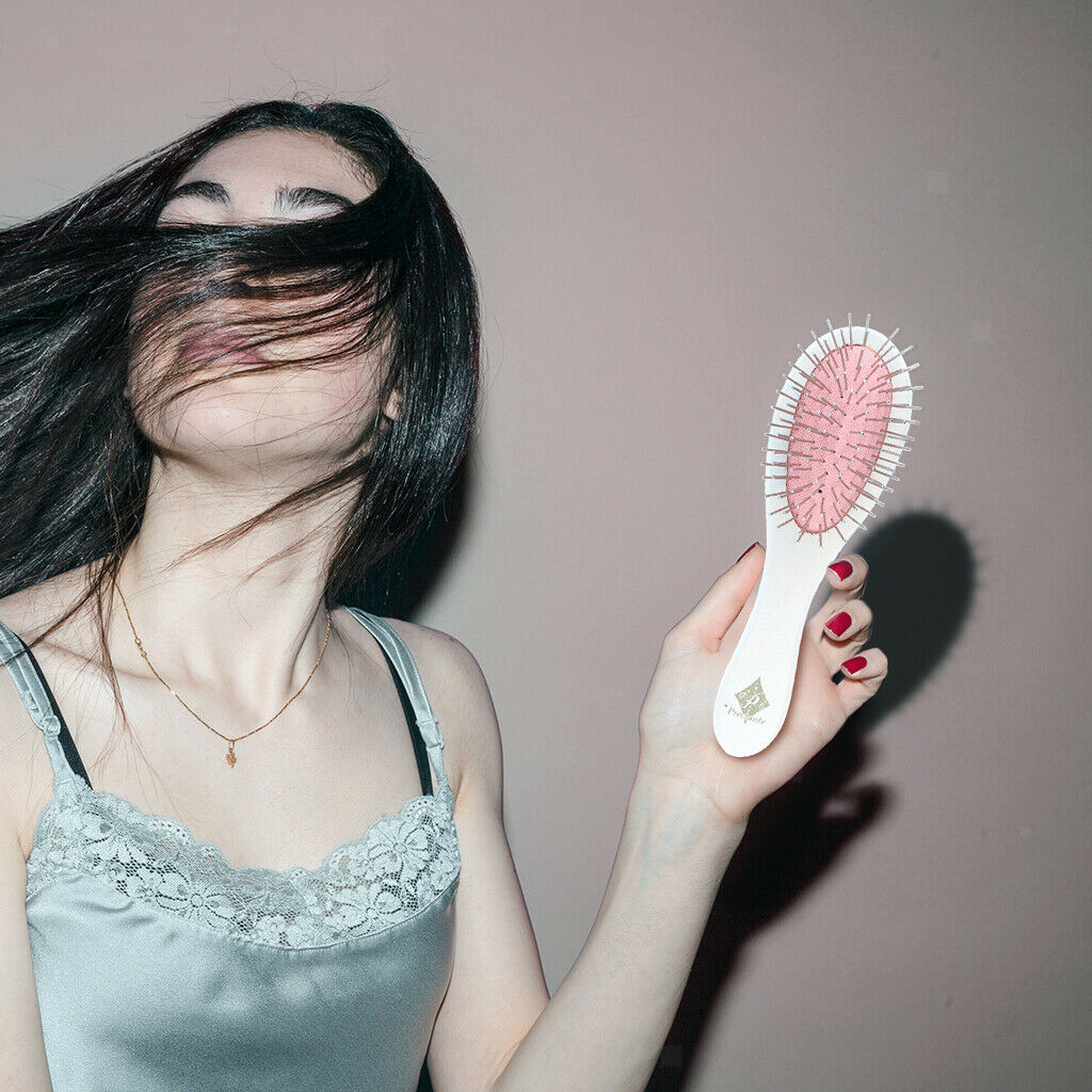 Oval Cushion Hairbrush Anti-Static Detangler Steel Teeth Wet Dry Hair Comb