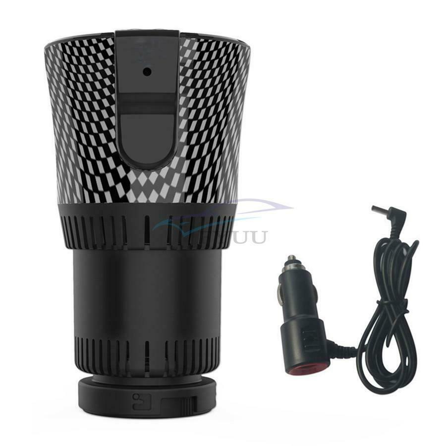 12V Carbon Fiber Black Car 2 in 1 Smart Heating Cooling Cup Water Coffee Heating