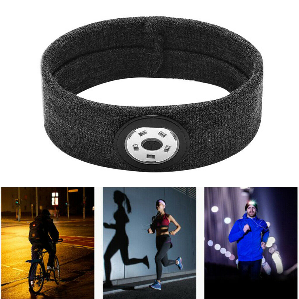 Sport Sweat Sweatband Headband with LED Light Yoga Gym Hairband Deep Gray Unisex