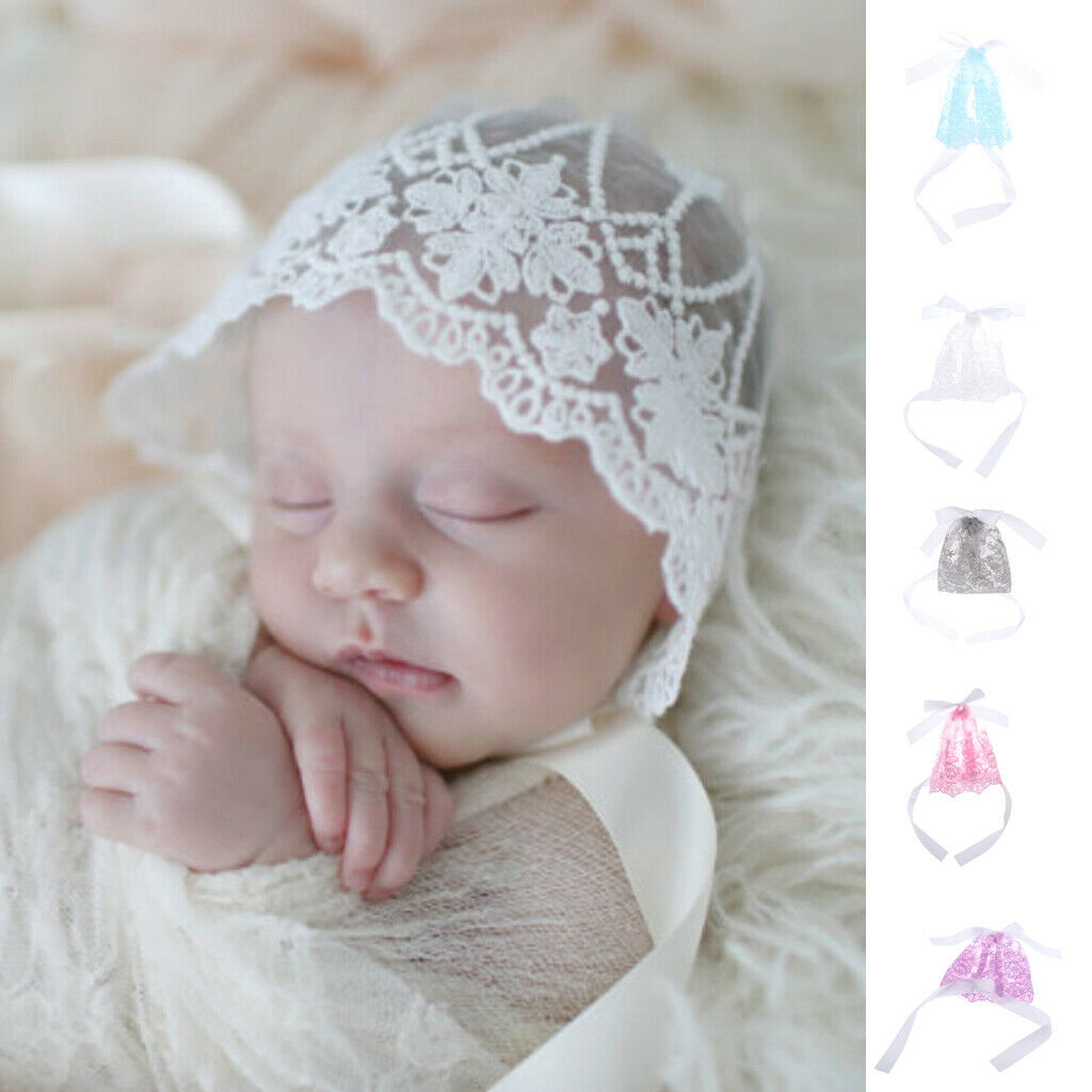 Newborn Baby Girls Toddler Infant Lace Flower Bonnet Hat   Photo Prop Blue