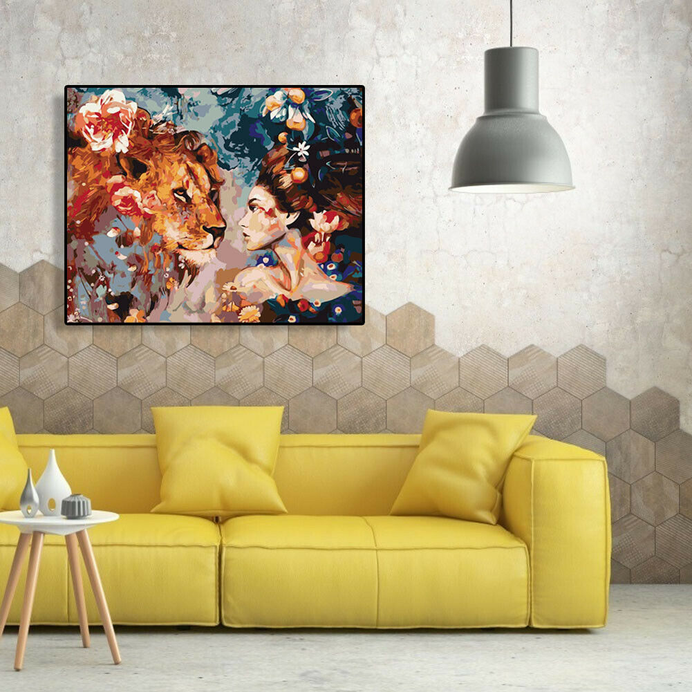 Painting By Numbers Kit DIY Beauty Lion Canvas Oil Art Picture Home Decor @