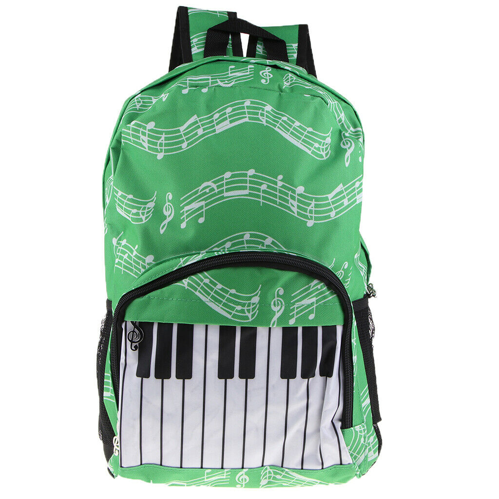 Piano Keyboard Music Note Backpack School Bag Shoulder Travel Daypack Green