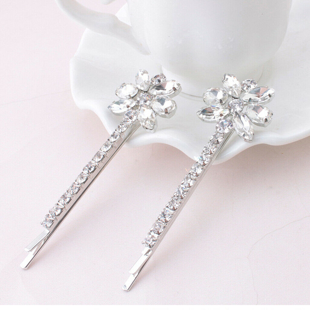 2Pcs Crystal Hair Clip Rhinestones Flower Hairpins Womens Hair Jewelry