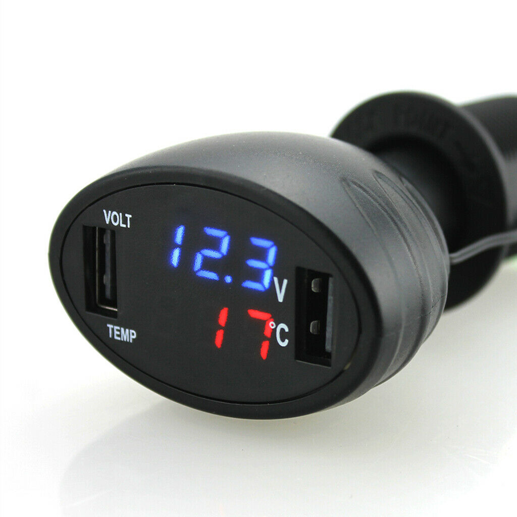 3 in 1 Car Digital LED Voltmeter Gauge +Thermometer + Dual USB Power Charger