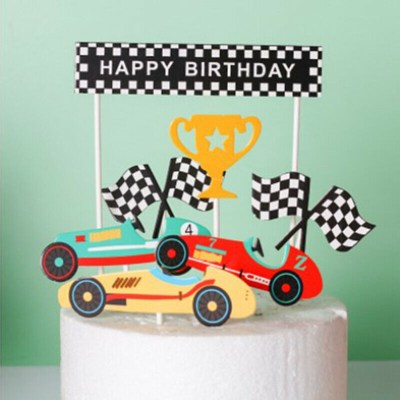 Racing Car Theme Happy Birthday Cake Topper Kids Shower Birthday Party De.l8