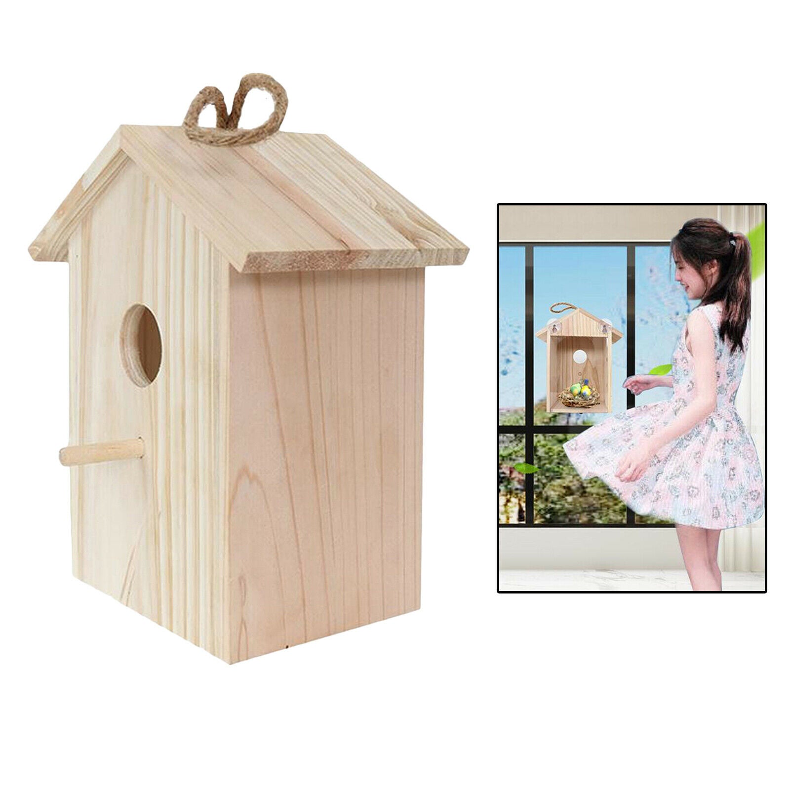 Unfinished Birdhouse to Paint for Birdwatching with Perch for Finches Canary